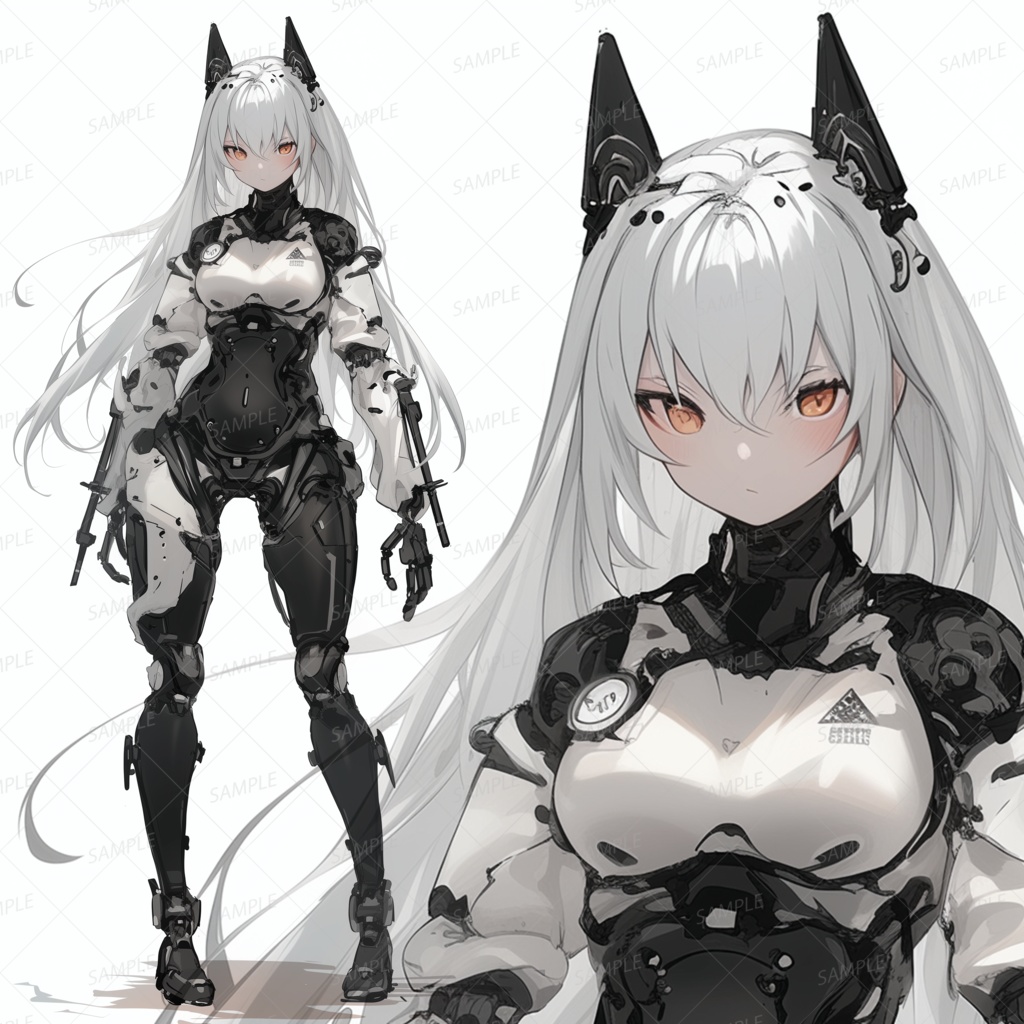 【メカ】白銀ロングヘアのアンドロイド少女_立ち絵