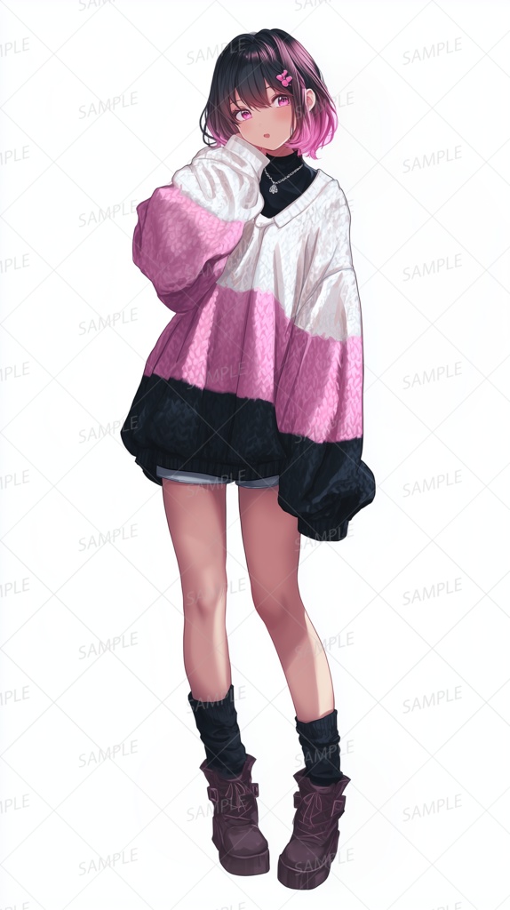 【私服】ピンクメッシュの女の子_立ち絵