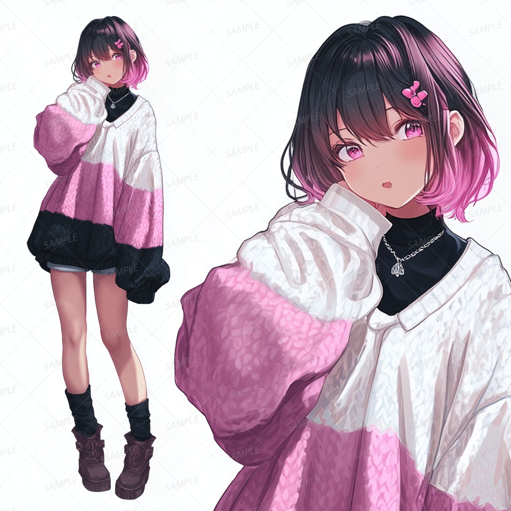 【私服】ピンクメッシュの女の子_立ち絵