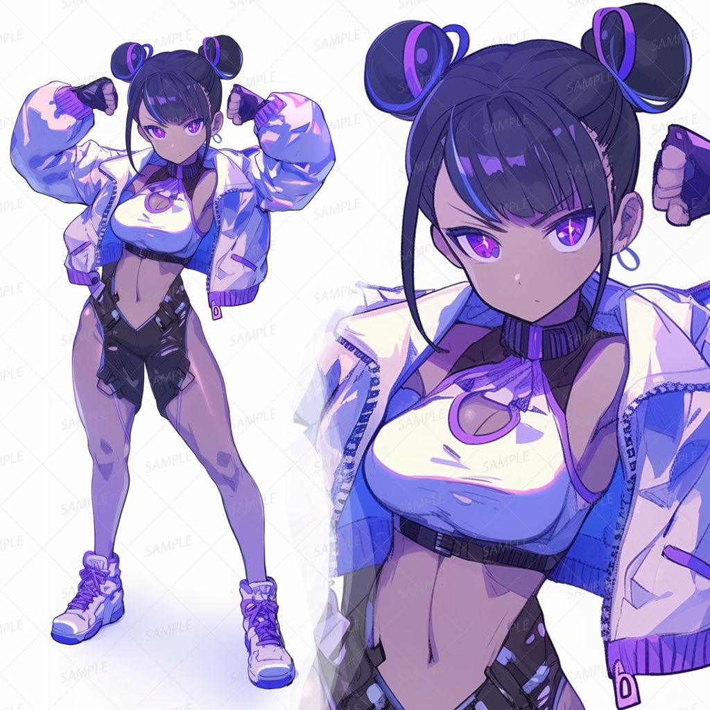 【私服】お団子ヘアのフィットネス少女_立ち絵