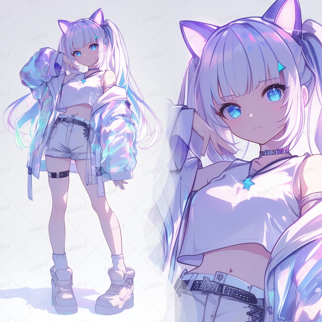 【私服】クリアな猫耳ツインテール少女_立ち絵