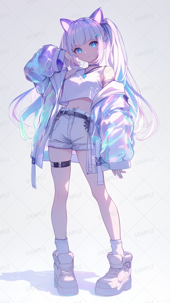 【私服】クリアな猫耳ツインテール少女_立ち絵