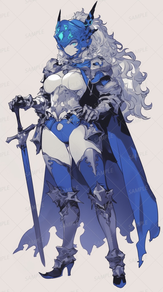 【ファンタジー】青い鎧を着た銀髪の女騎士_立ち絵