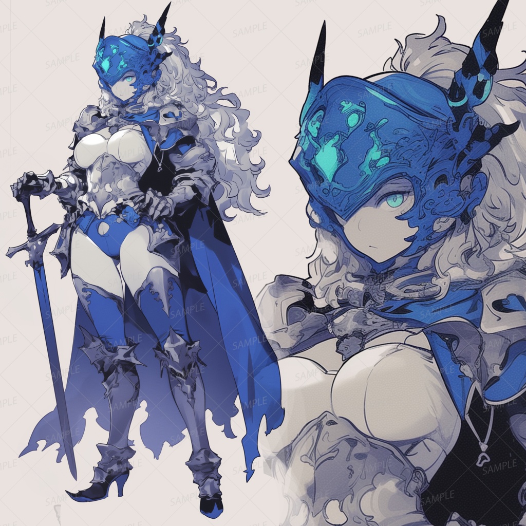 【ファンタジー】青い鎧を着た銀髪の女騎士_立ち絵
