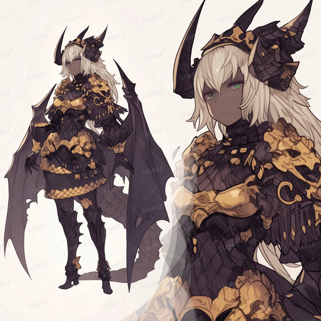 【ファンタジー】金色装飾鎧の竜人女騎士_立ち絵