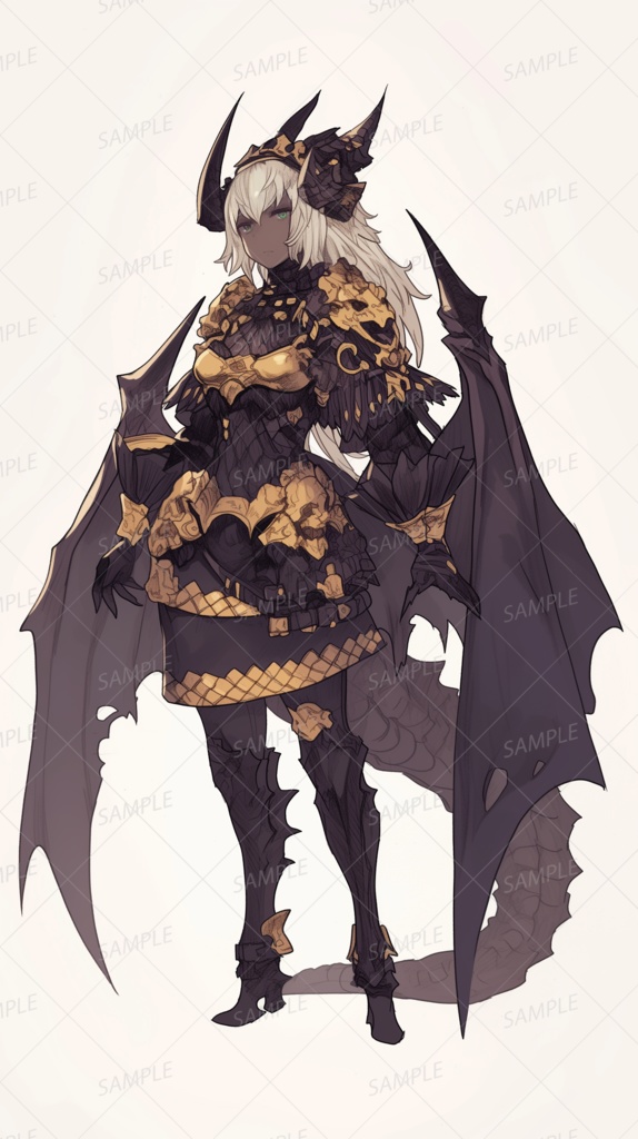 【ファンタジー】金色装飾鎧の竜人女騎士_立ち絵