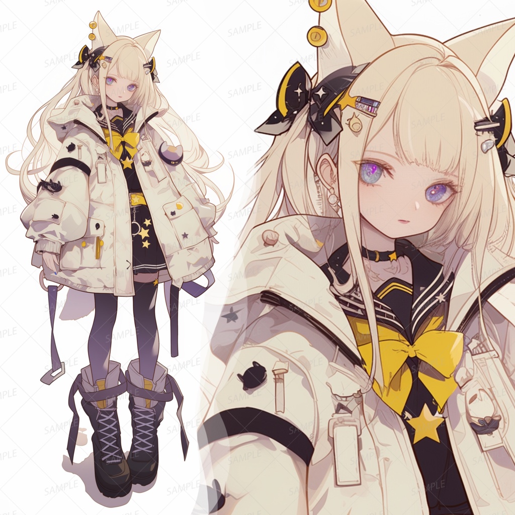 【獣人】白い大きなアウターを着たケモ耳少女_立ち絵