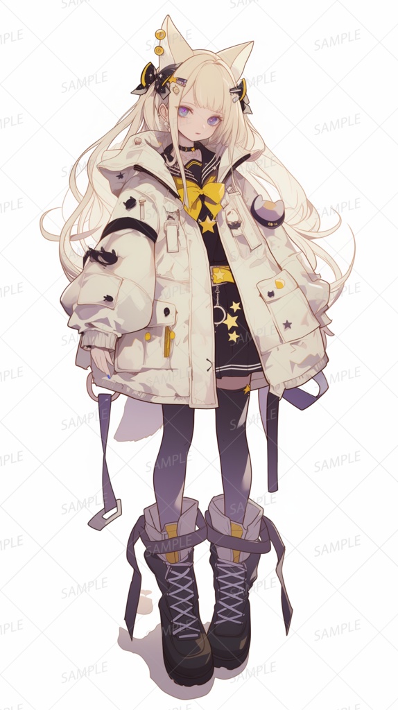 【獣人】白い大きなアウターを着たケモ耳少女_立ち絵