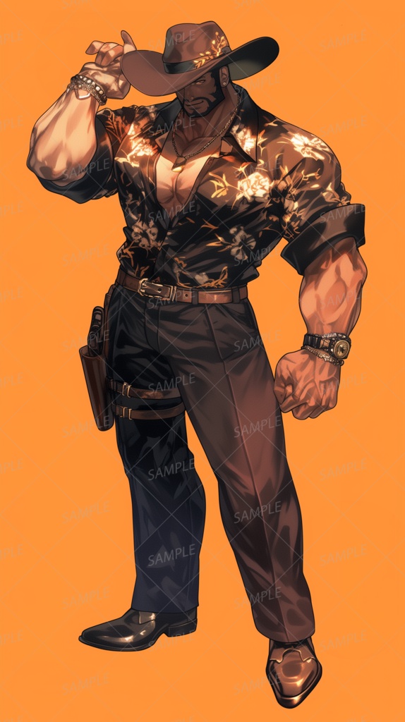 【ファンタジー】花柄シャツの筋肉質カウボーイ_立ち絵