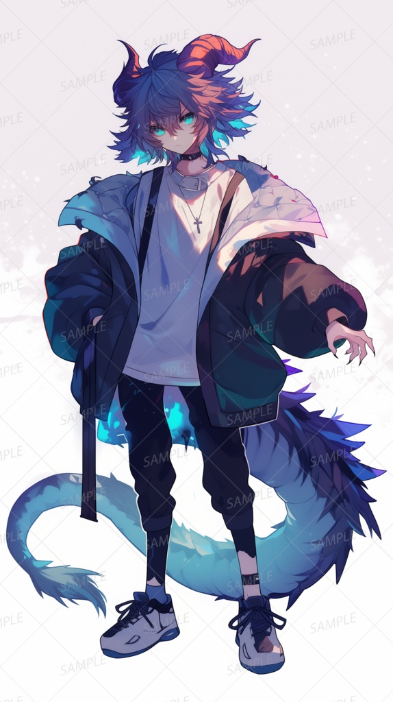 【獣人】蛍光色に光る竜人の少年_立ち絵