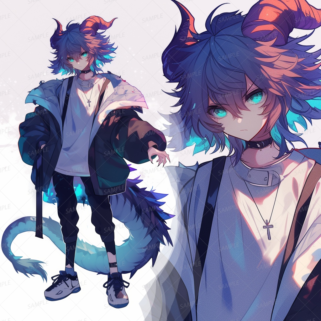 【獣人】蛍光色に光る竜人の少年_立ち絵