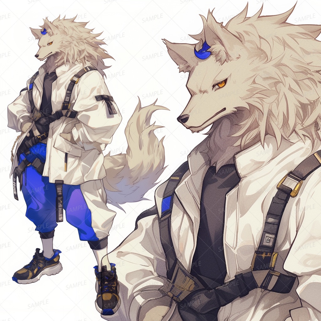 【獣人】白狼のイケメン青年_立ち絵