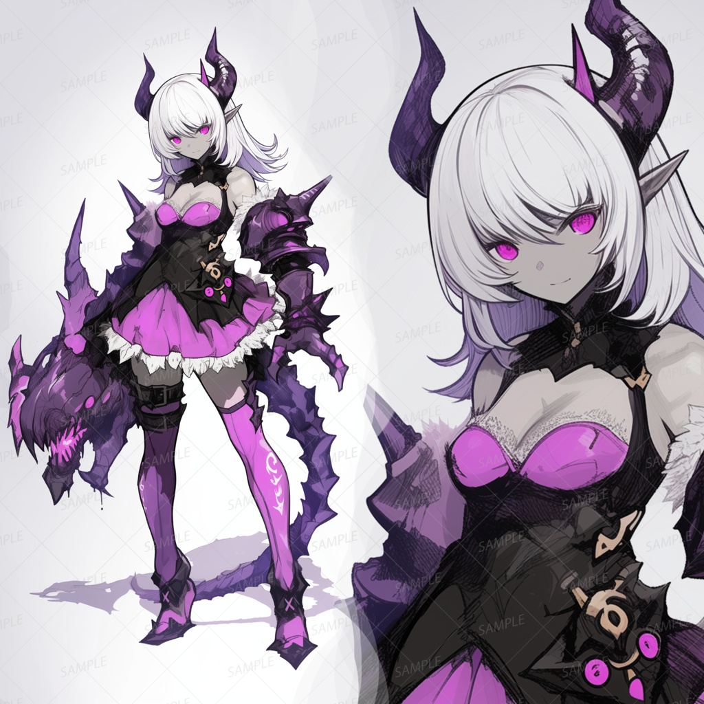 【獣人】魔獣武器を引きずる白髪の悪魔少女_立ち絵