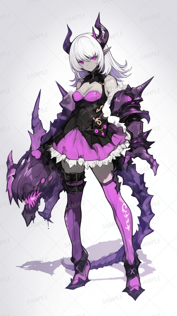 【獣人】魔獣武器を引きずる白髪の悪魔少女_立ち絵