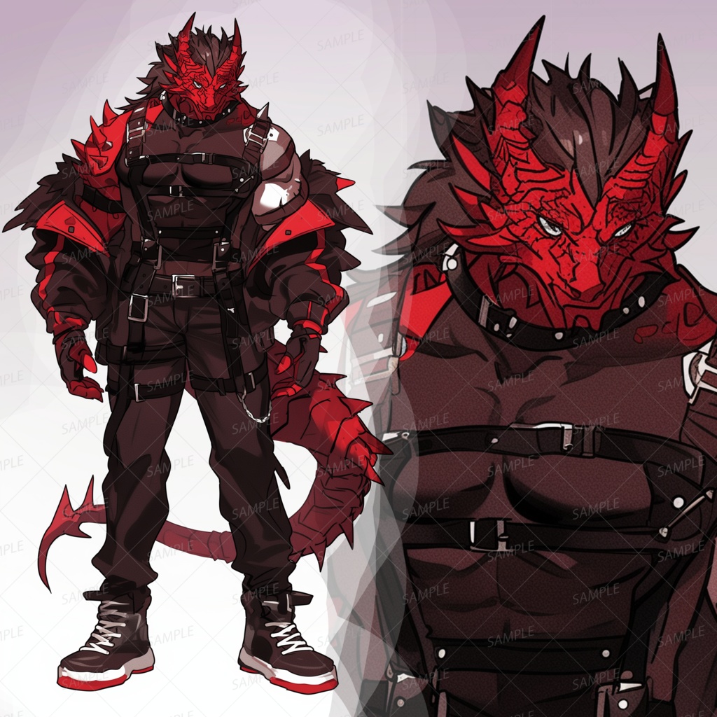 【獣人】赤い鱗のドラゴン獣人_立ち絵