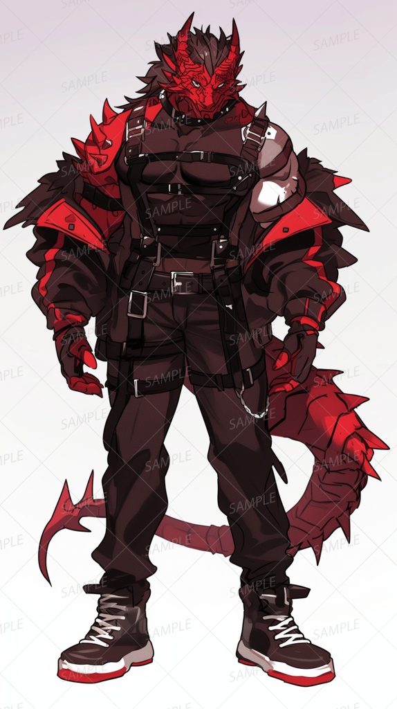 【獣人】赤い鱗のドラゴン獣人_立ち絵