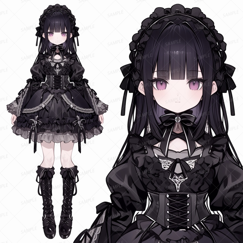 【ファンタジー】黒ドレスを着たお人形風少女_立ち絵