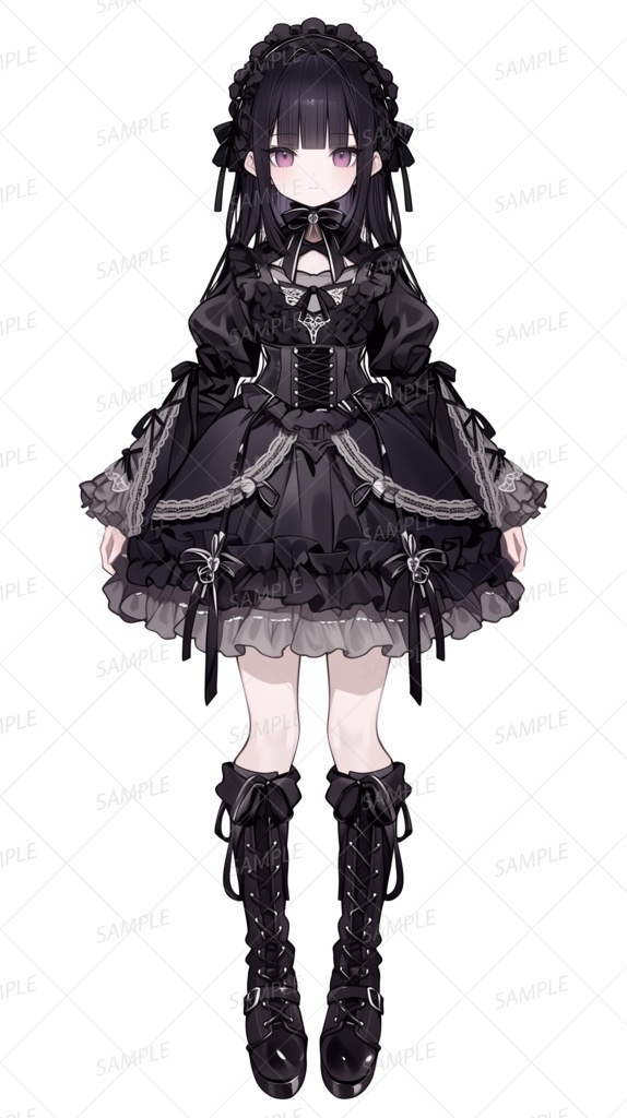 【ファンタジー】黒ドレスを着たお人形風少女_立ち絵
