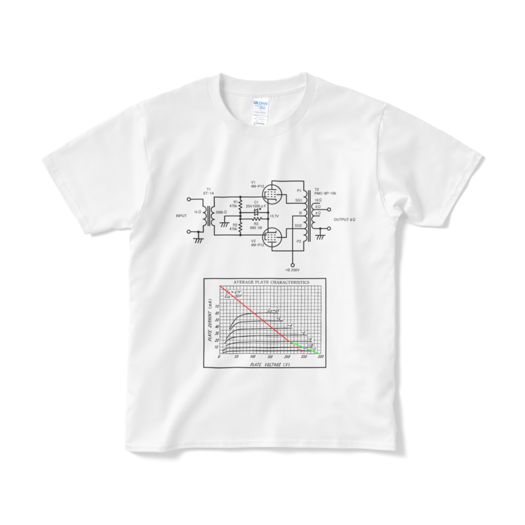 4M-P12プッシュプルアンプ回路図 Tシャツ