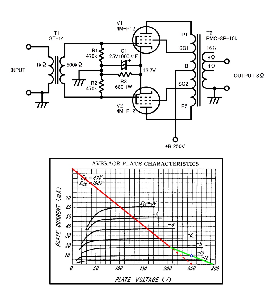 4M-P12プッシュプルアンプ回路図 Tシャツ(両面)