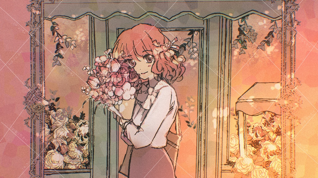 イラスト「花束と女の子」