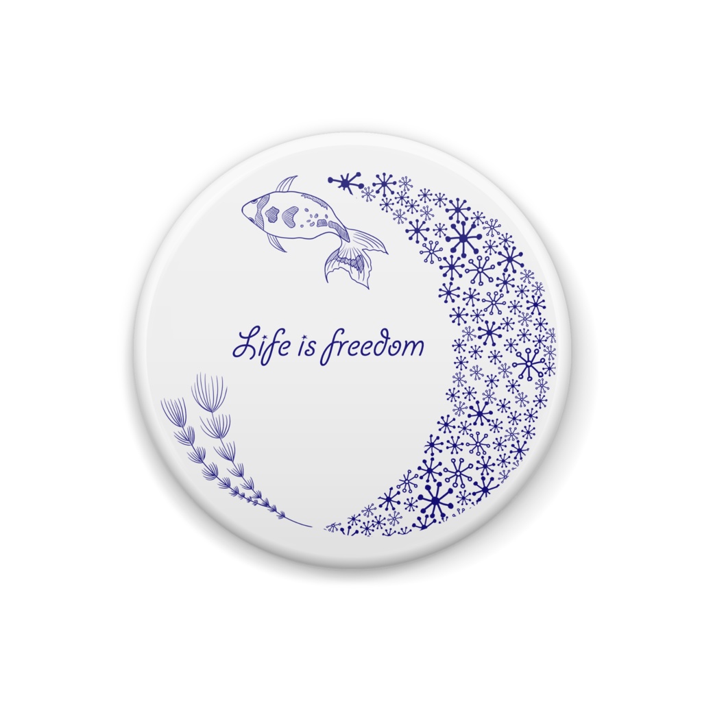 Life is freedom-金魚と月缶バッチ