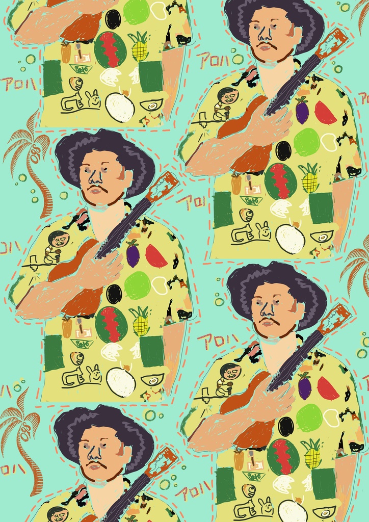 アロハ×ウクレレ人物パターンイラスト（高解像度 JPG）