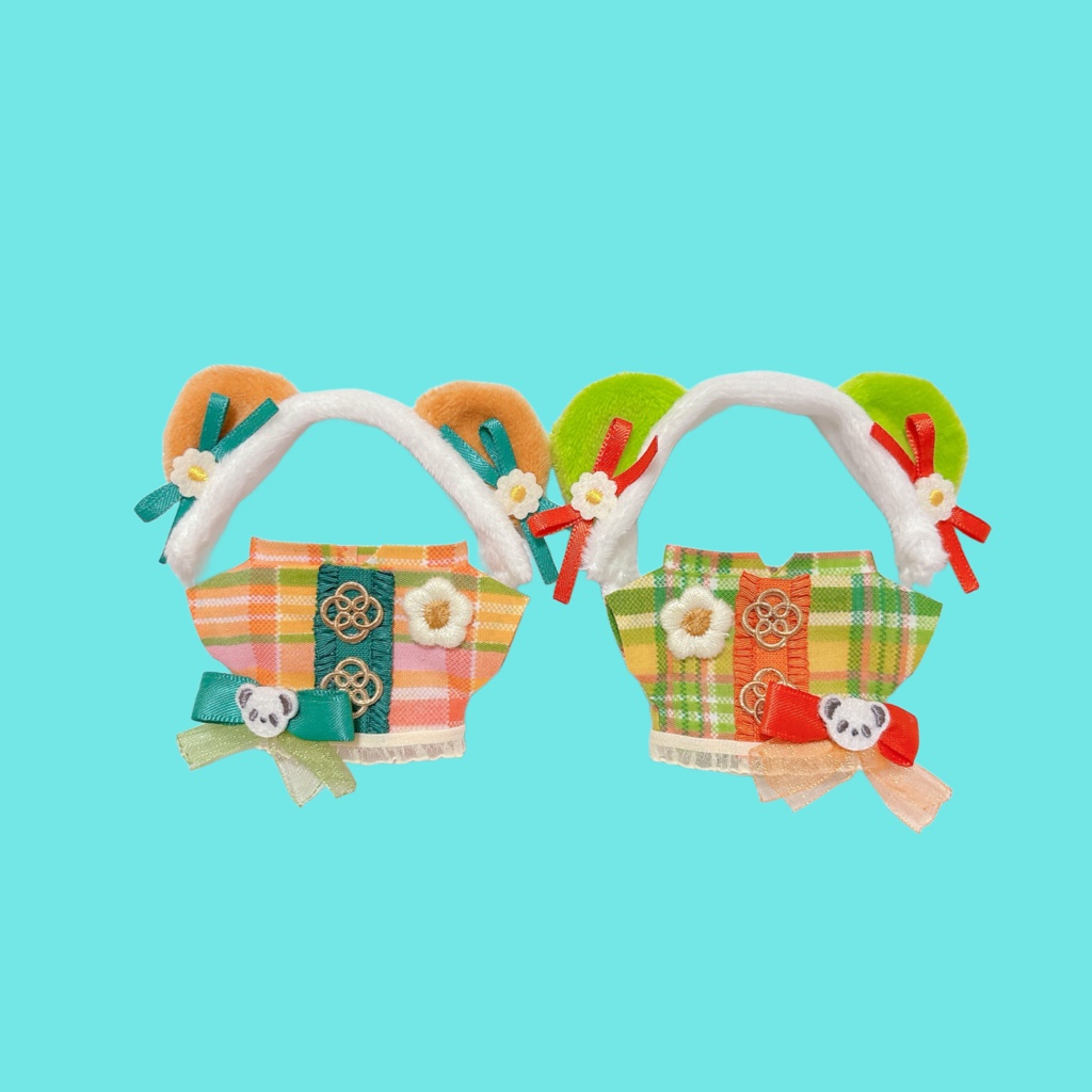 10-12cm用パンダチャイナ服  チェック柄