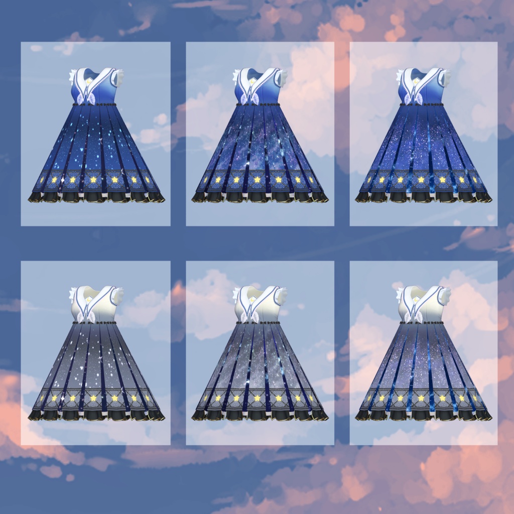 【7アバター対応】夜空のワンピース【for Izul_Re, Seraphina, Reflet, Fluria, Soleil, Refrain, and Kikyo】