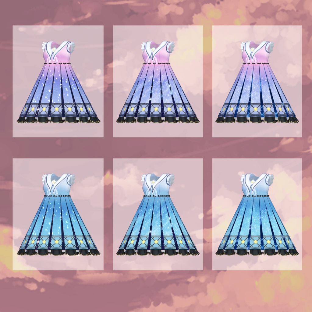 【7アバター対応】夜空のワンピース【for Izul_Re, Seraphina, Reflet, Fluria, Soleil, Refrain, and Kikyo】