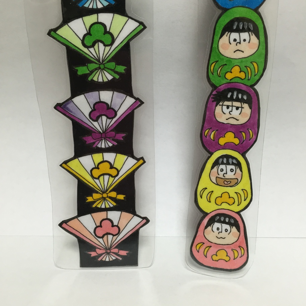 扇子柄 おそ松さん だる松 全員集合 手描きイラスト しおり