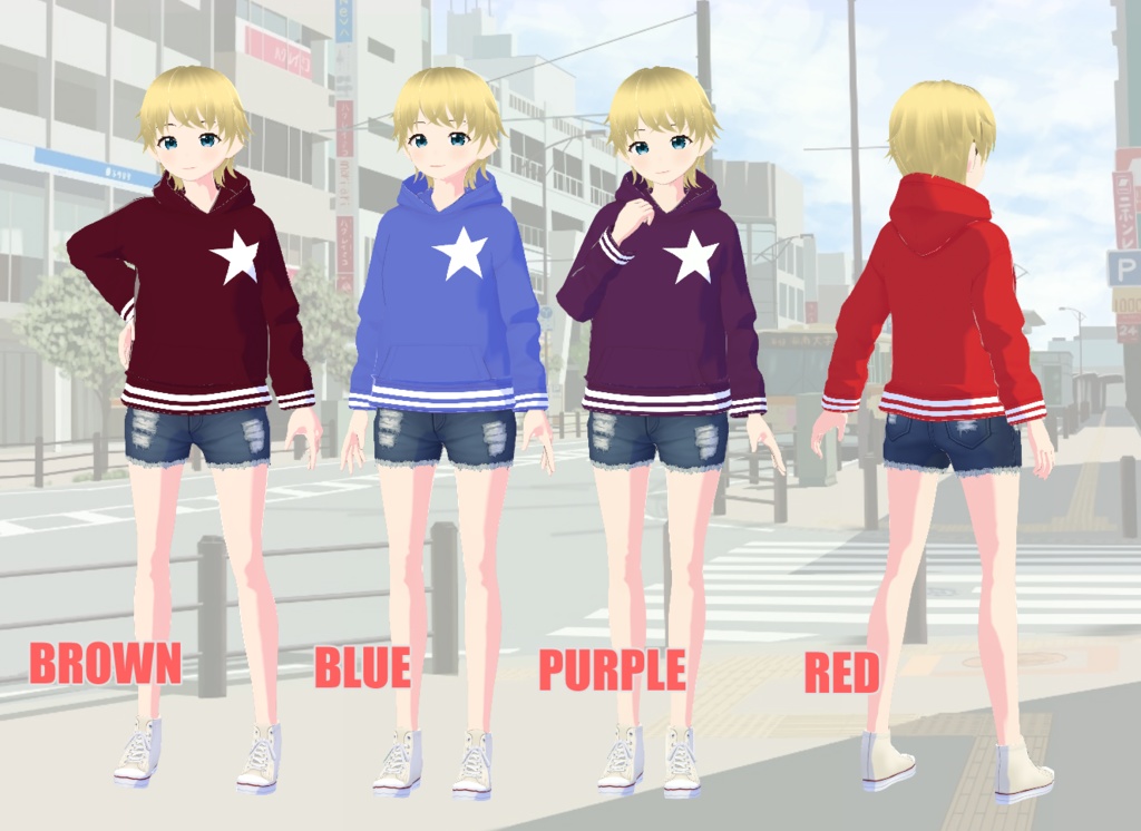 【無料】VRoid かわいい星のパーカー(7色)