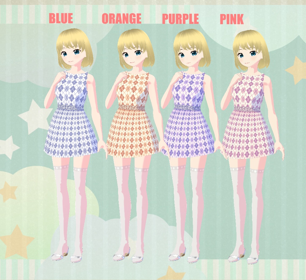 VRoid【無料版あり】上品なアーガイル柄のワンピース