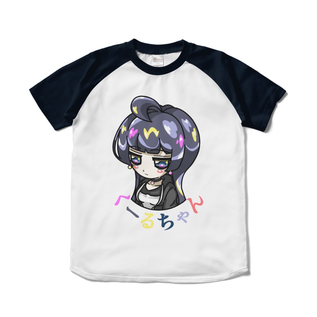 デフォルメくーるちゃんラグランTシャツ(ホワイト×ネイビー)
