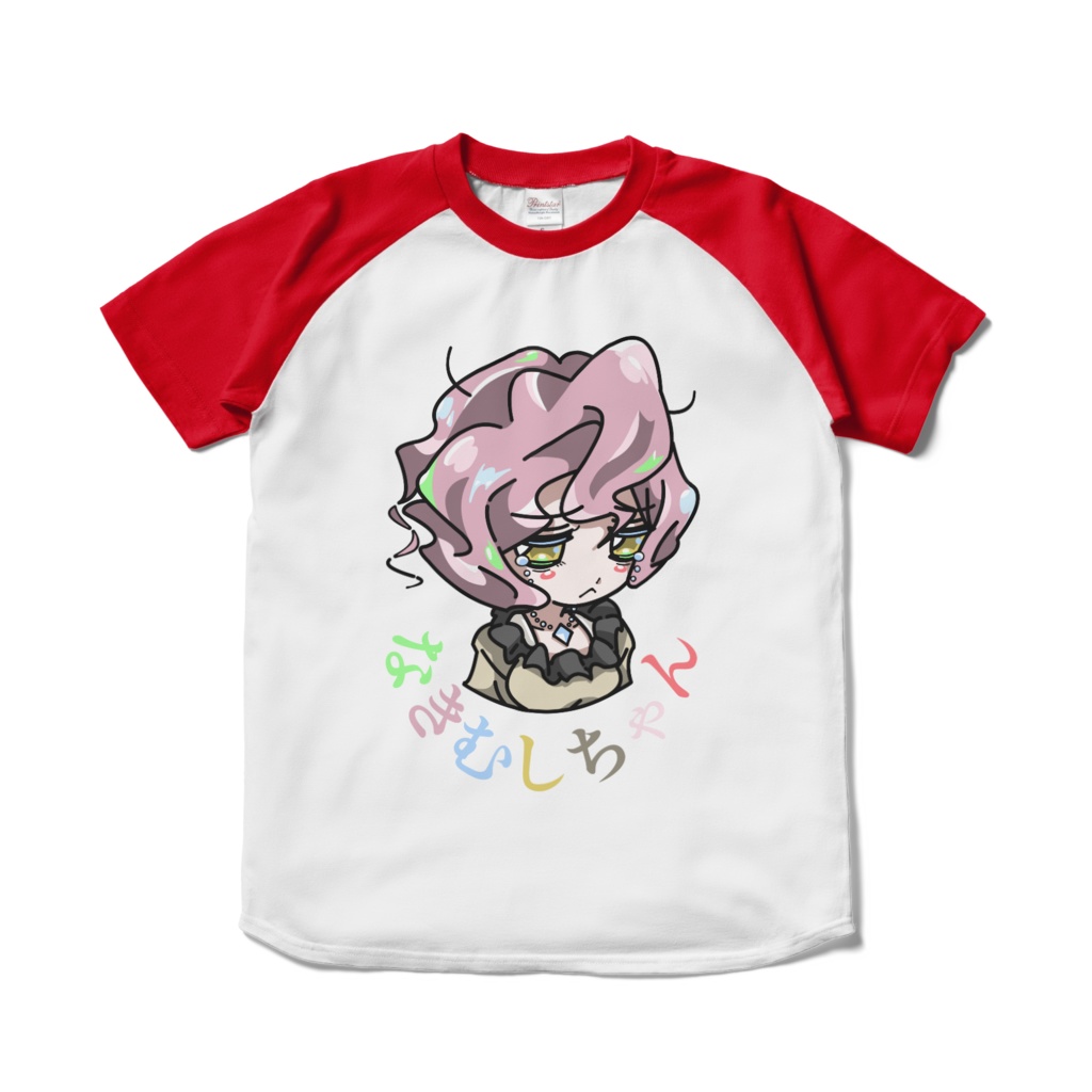 デフォルメなきむしちゃんラグランTシャツ(ホワイト×レッド)