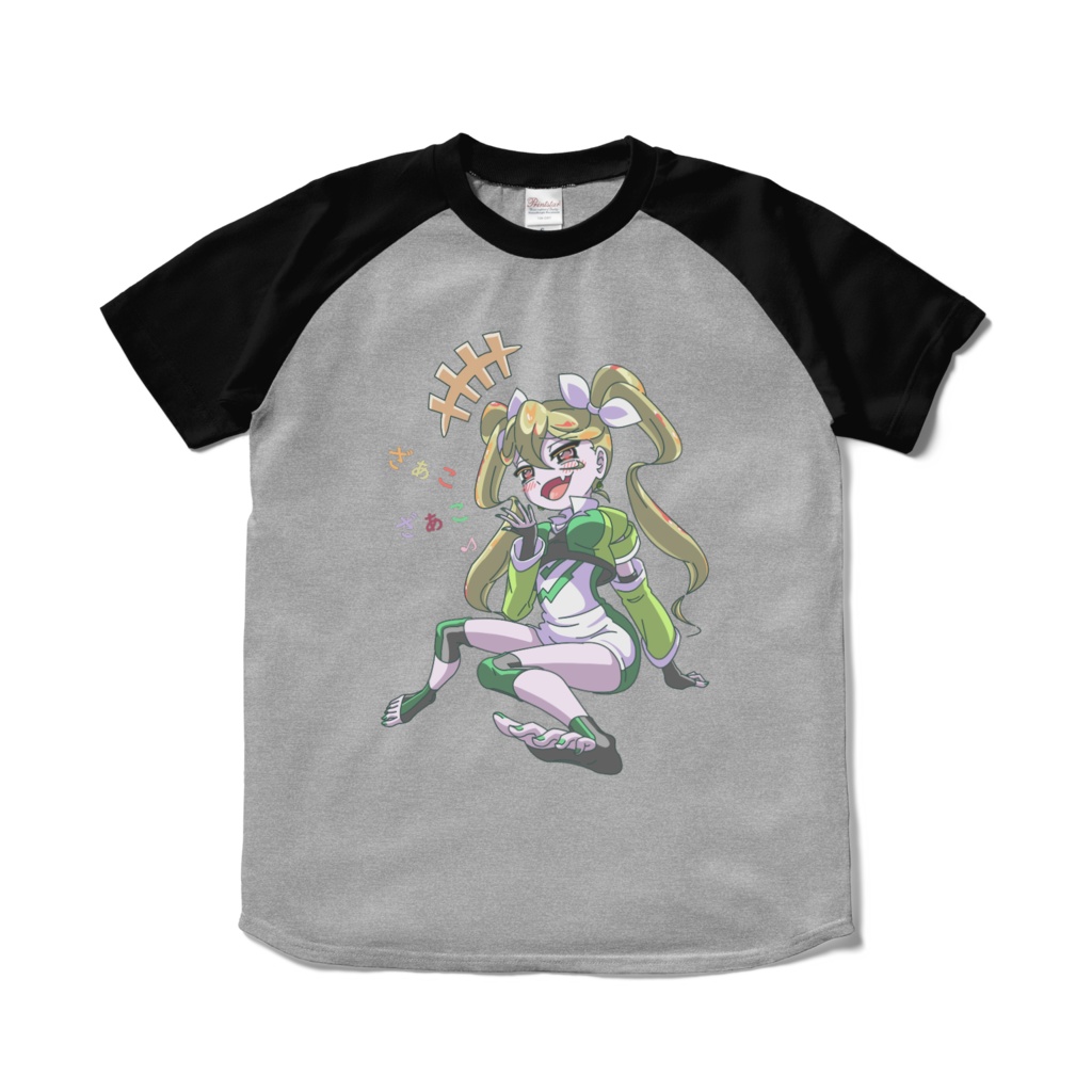 なまいきちゃんラグランTシャツ(杢グレー×ブラック)