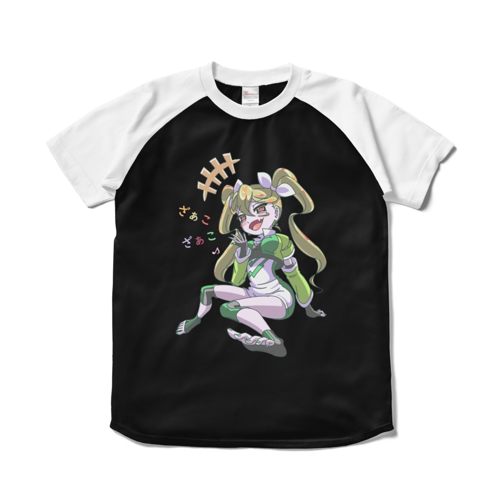 なまいきちゃんラグランＴシャツ(ブラック×ホワイト)