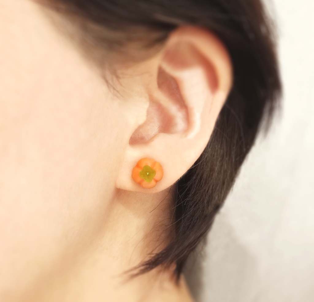 季節の和菓子【柿】フェイク和菓子耳飾り