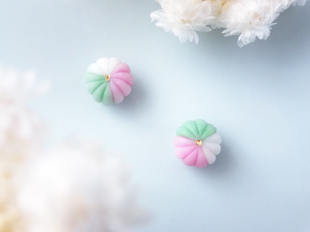 季節の和菓子【春色てまり】フェイク和菓子耳飾り