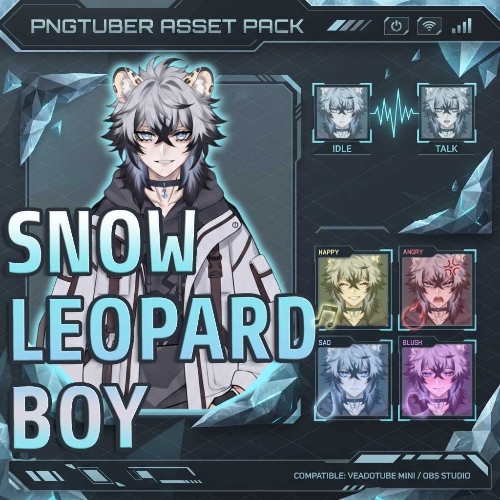 PNG Tuber | Snow-Leopard Boy | ユキヒョウ耳の男の子 | VTuber | Veadotube Mini | Ready to Use【ฅ^•ﻌ•^ฅ】