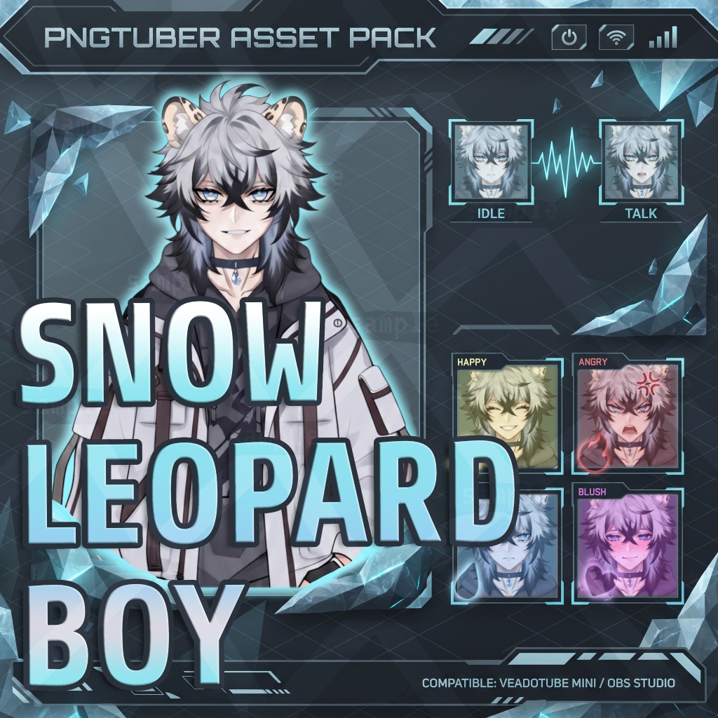 【No.1】PNG Tuber | Snow-Leopard Boy | ユキヒョウ耳の男の子 | VTuber | Veadotube Mini | Ready to Use【ฅ^•ﻌ•^ฅ】