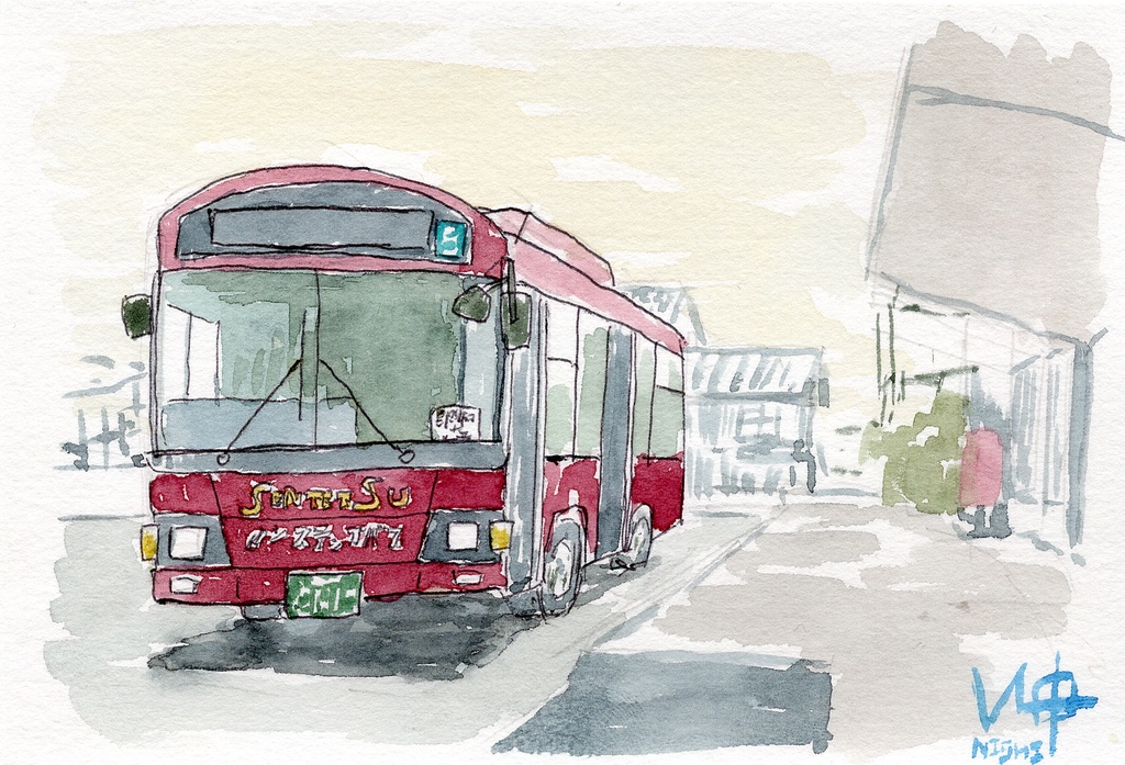 【西宮絵画】駅前とバス