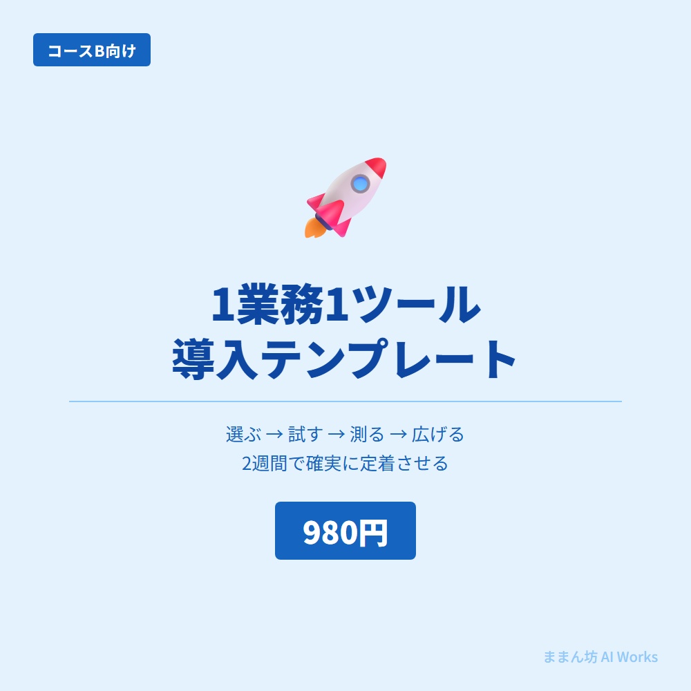 【980円】業務ツール導入テンプレート｜ChatGPT/Notion/Slack 1業務ずつ確実に定着させる手順書