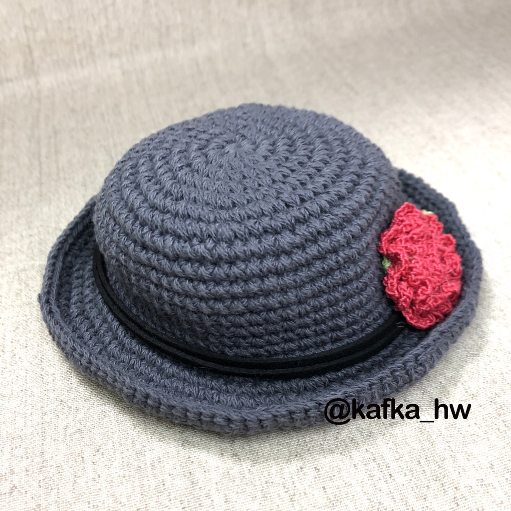 ◆ハット(灰×赤バラ/28センチ)