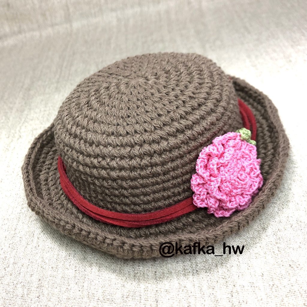 ◆ハット(茶×ピンクバラ/28センチ)