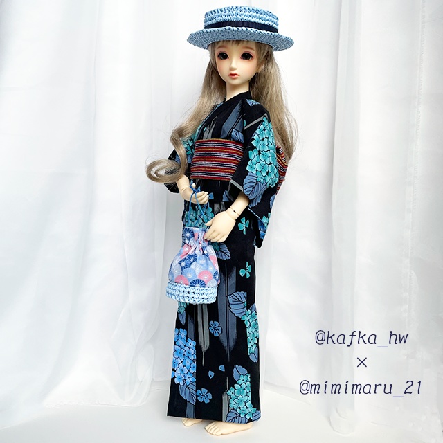 SALE 1/3サイズ向け カンカン帽&かご巾着セット