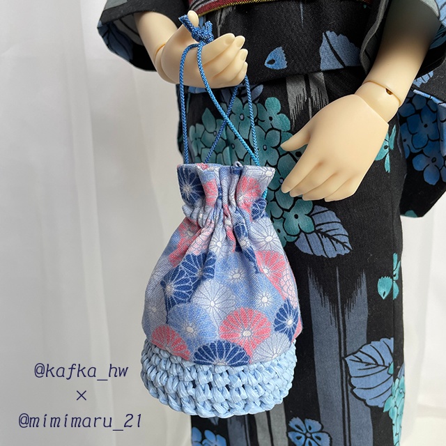 SALE 1/3サイズ向け カンカン帽&かご巾着セット