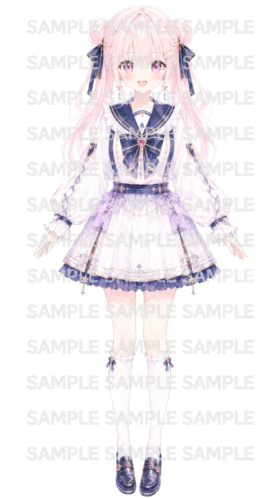 【8月末まで限定セール価格!】汎用立ち絵・桜色の制服少女|水彩画・ピンク髪・セーラー服・制服・学生・美少女【ちびキャラ付き・商用利用可】