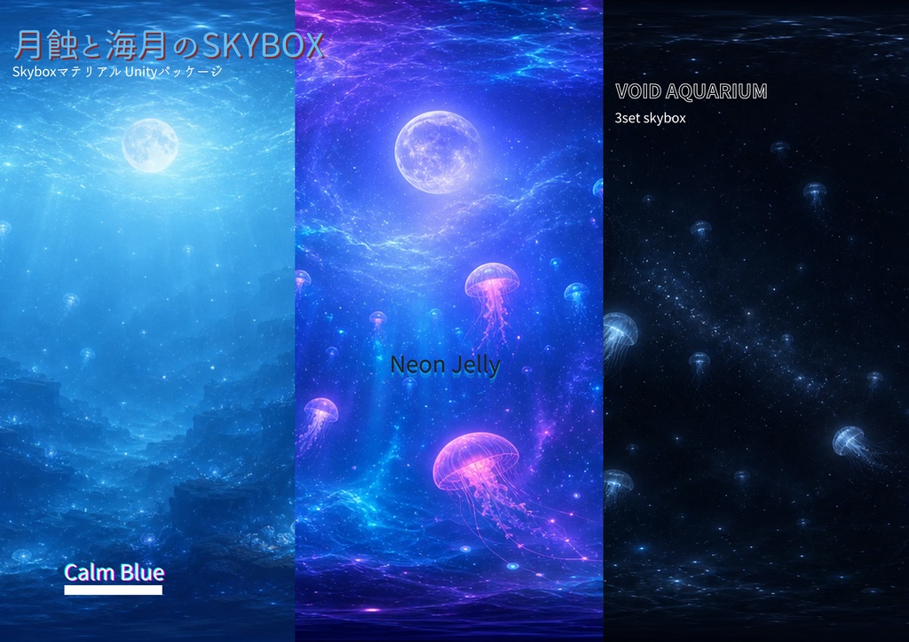 🎉300円→100円SALE🎉【3set Skybox】月蝕と海月のSkybox / Skyboxマテリアル Unityパッケージ
