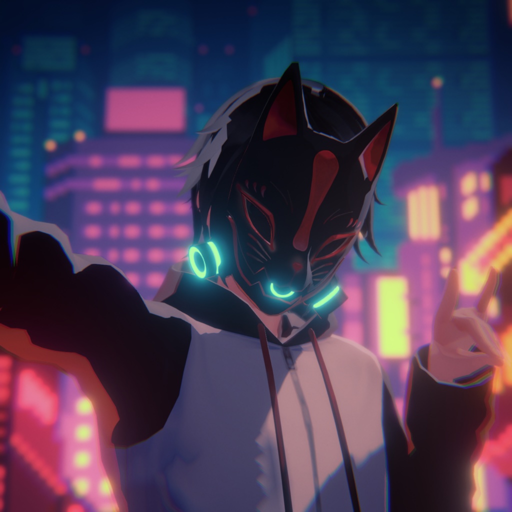 【VRC想定】狐面サイバーガスマスク【3Dアクセサリー】